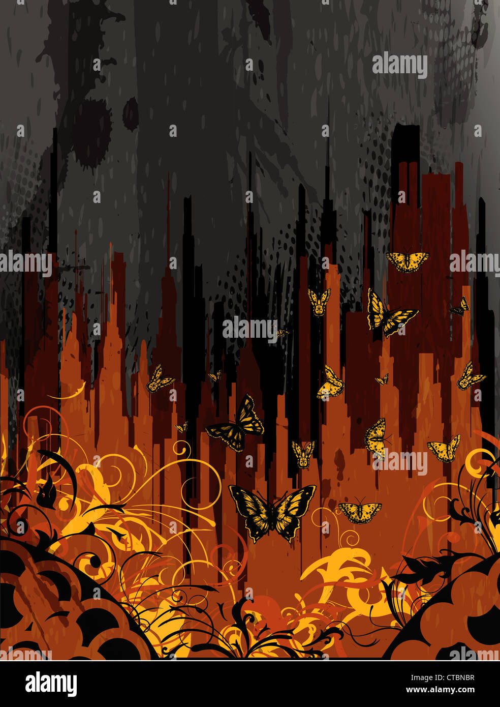 vector grunge urban background with butterflies Stock Photo - Alamy