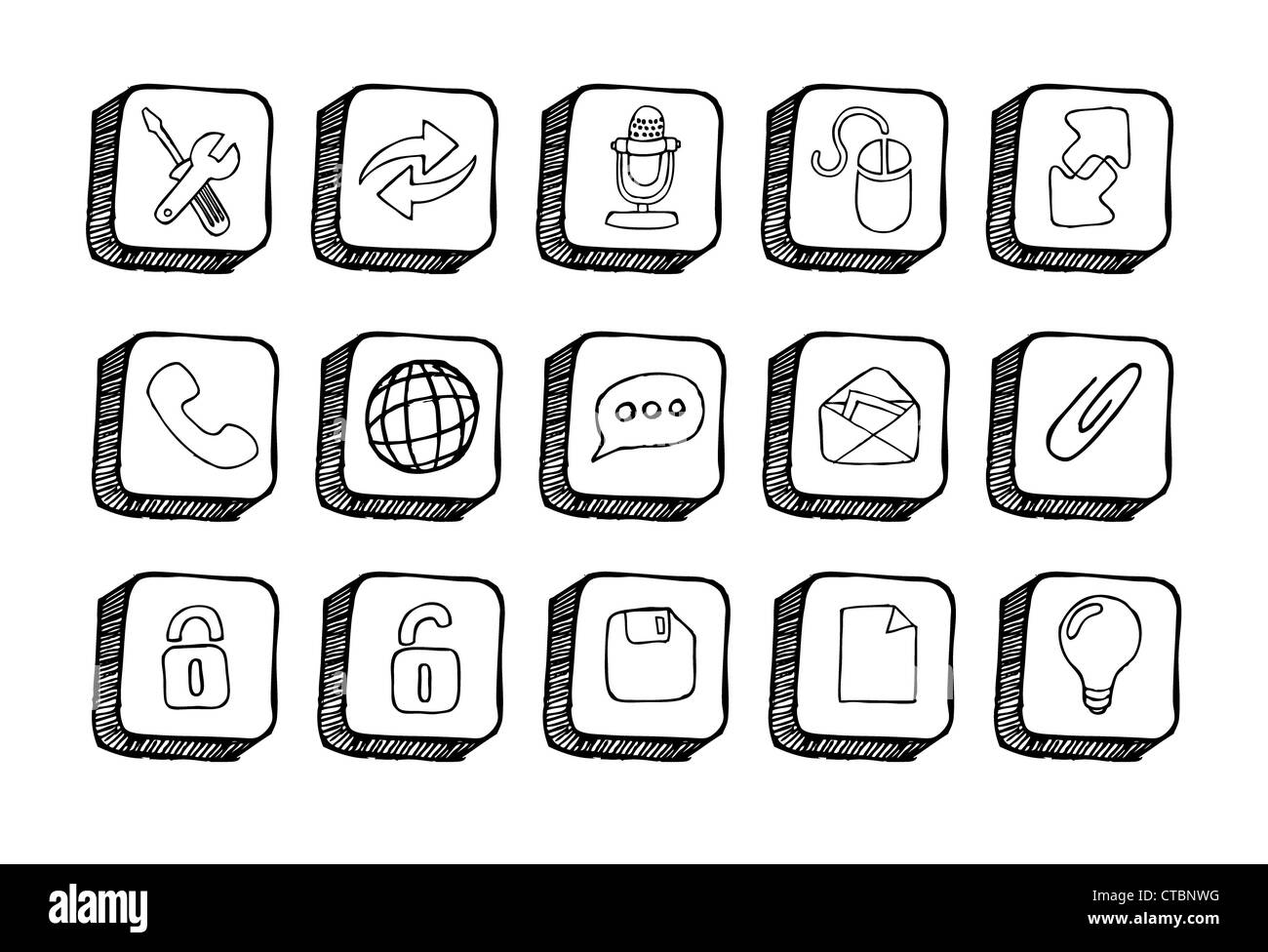 Selection of hand drawn icons for internet Stock Photo - Alamy