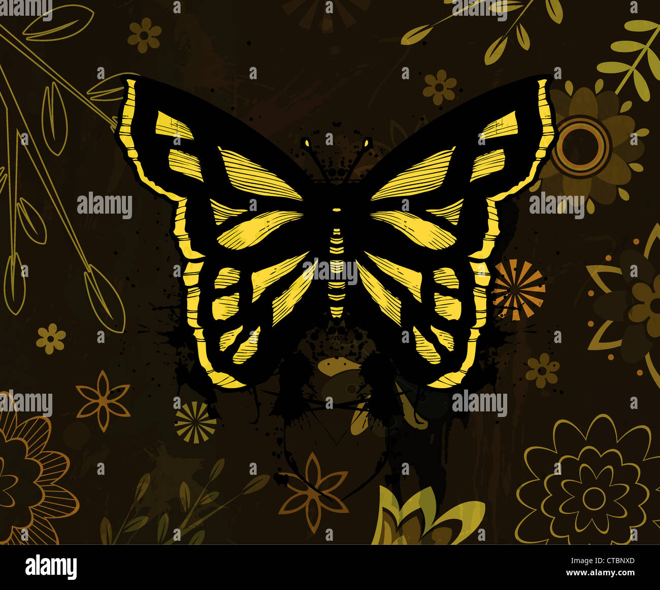 grunge floral background with butterfly vector illustration Stock Photo ...