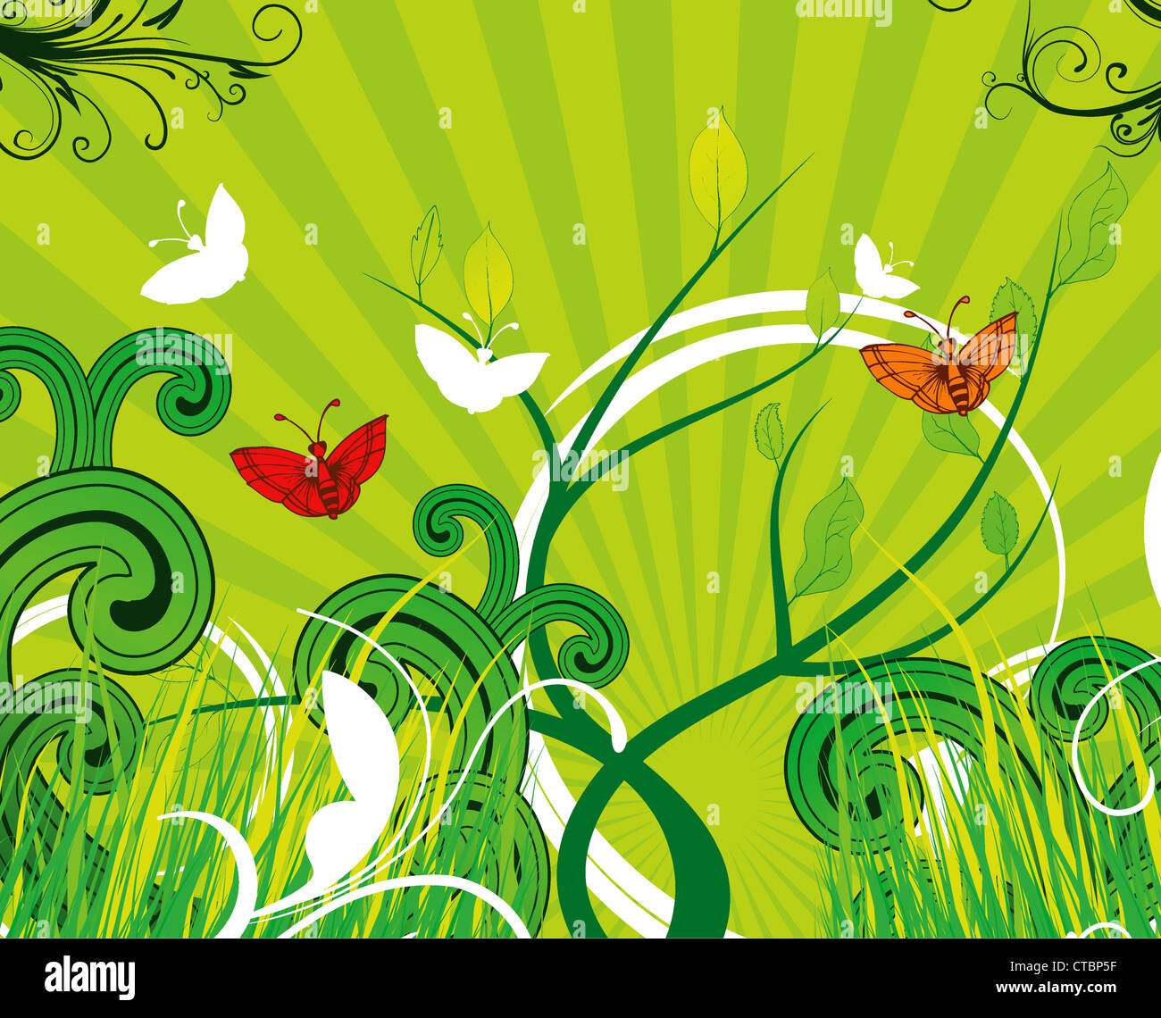 vector abstract spring background with butterflies Stock Photo - Alamy