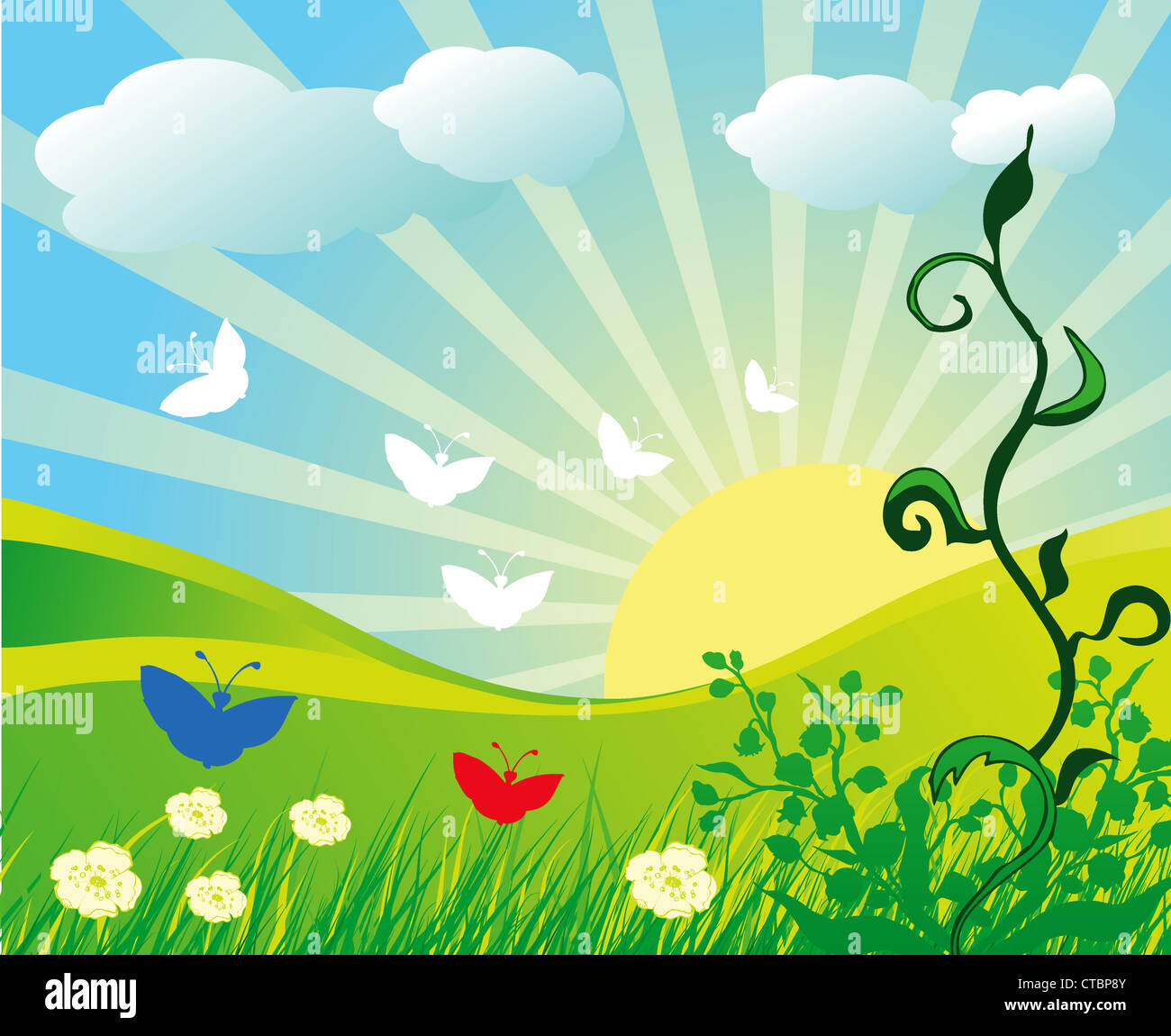 vector abstract spring background with butterflies Stock Photo - Alamy
