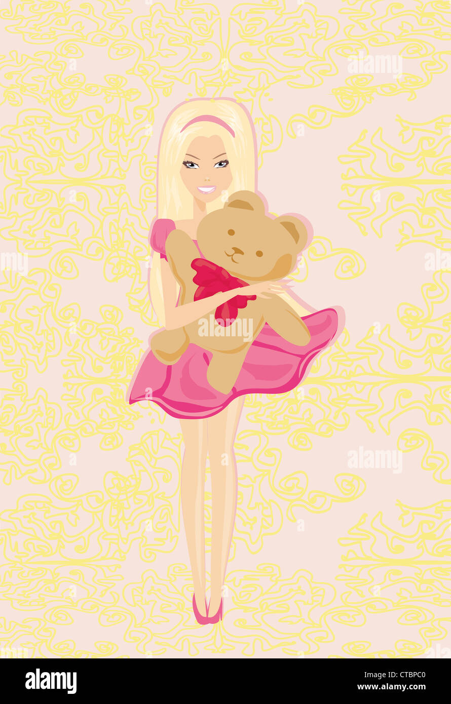 Cute little girl is hugging Teddy bear Stock Photo - Alamy
