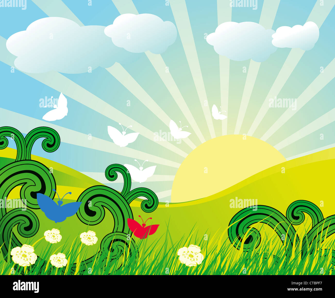 vector abstract spring background with butterflies Stock Photo - Alamy