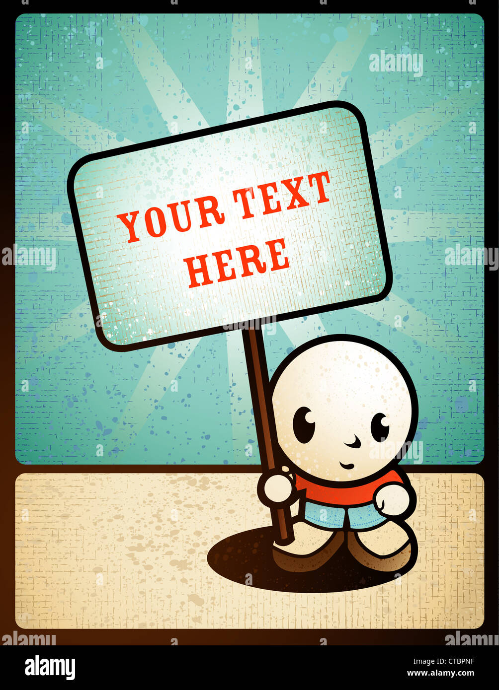 Cartoon boy with sign for text. Stock Photo