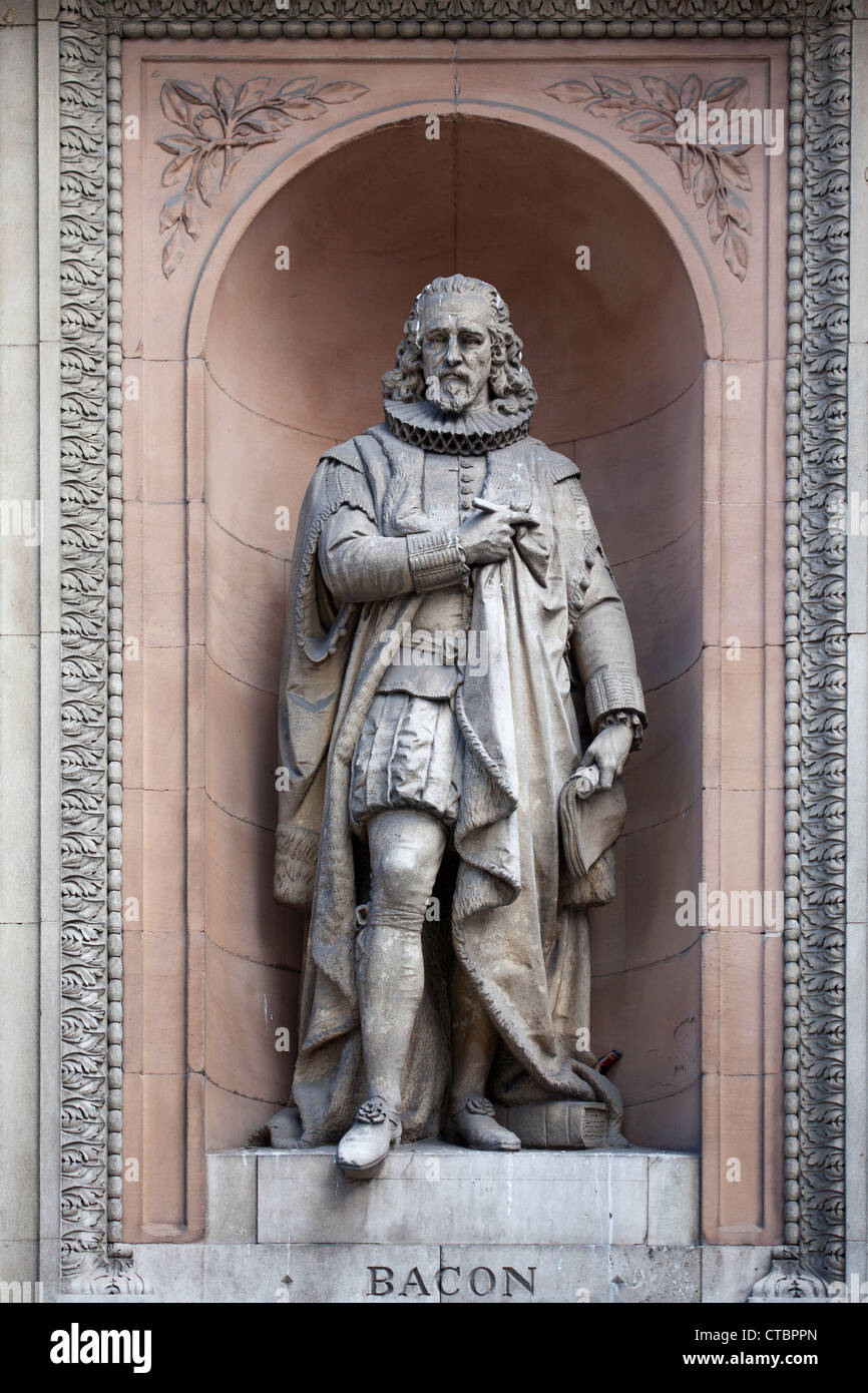 A statue of philosopher Francis Bacon outside the Royal Academy of Arts, Burlington Gardens, London, UK Stock Photo