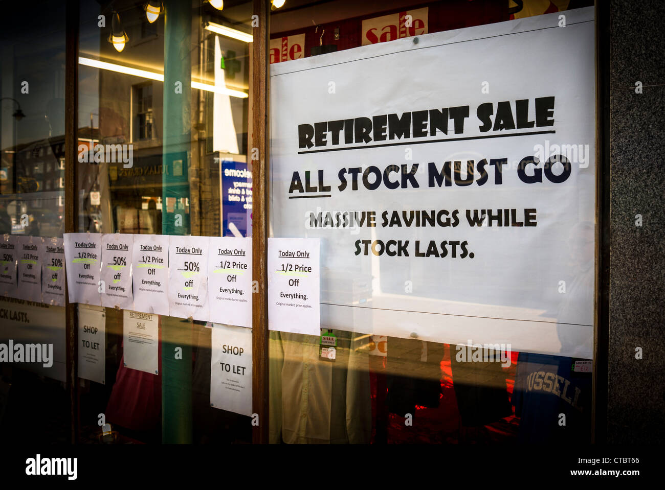 Closure of a sports shop due to impending retirement by the owner Stock Photo