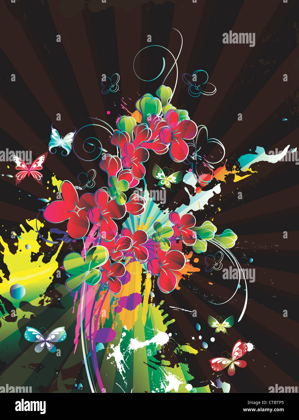 watercolor floral with butterflies vector illustration Stock Photo - Alamy