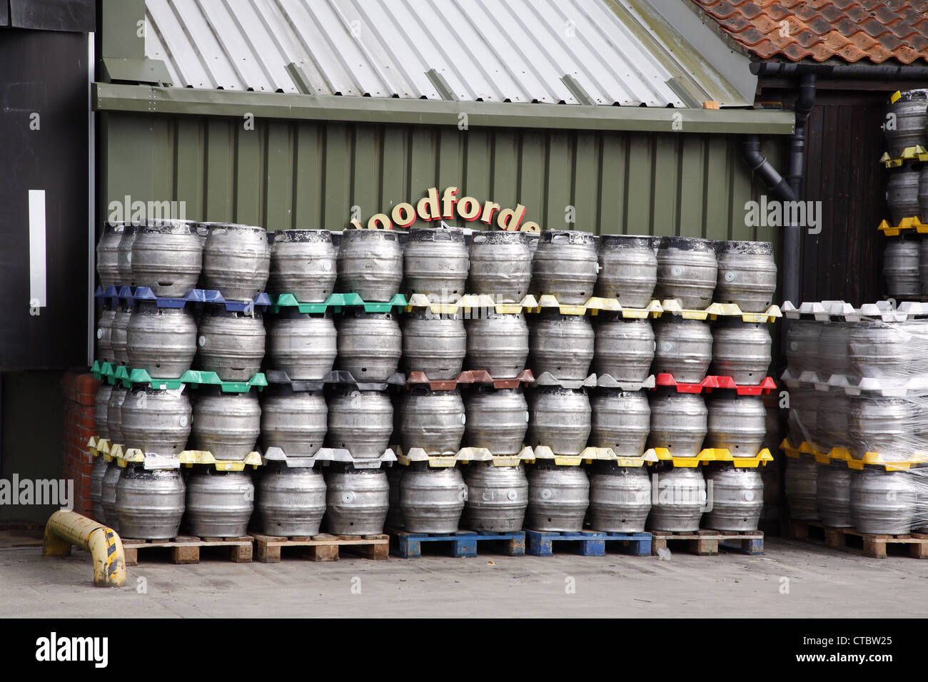 Beer barrels outside a brewery Stock Photo Alamy