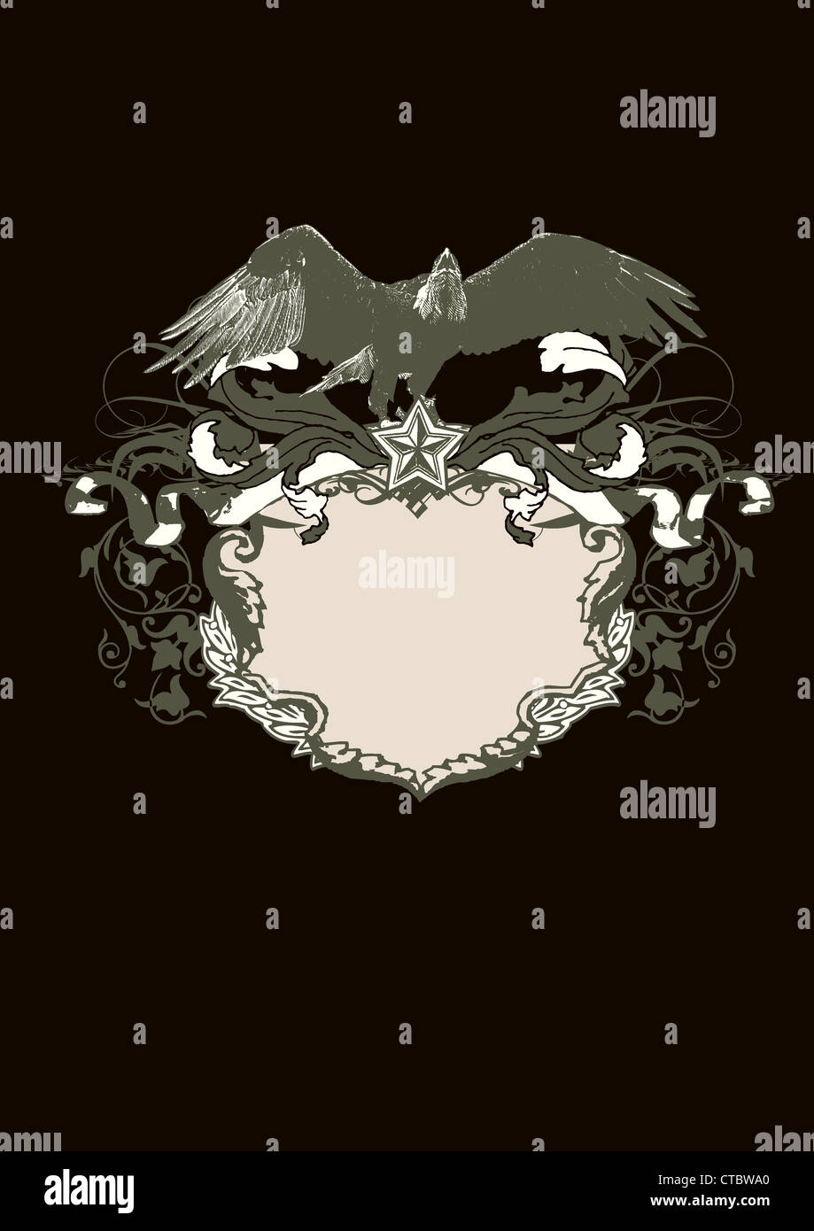 Decorative frame with stylized eagle. Vector illustration. Black