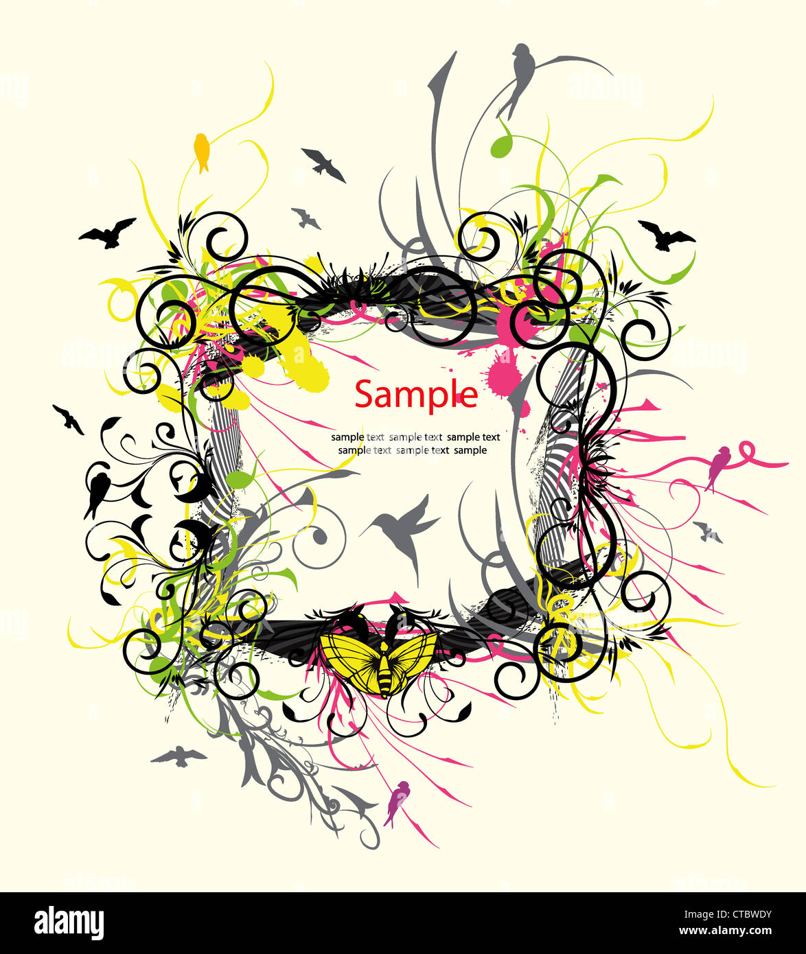 grunge floral frame vector illustration Stock Photo - Alamy