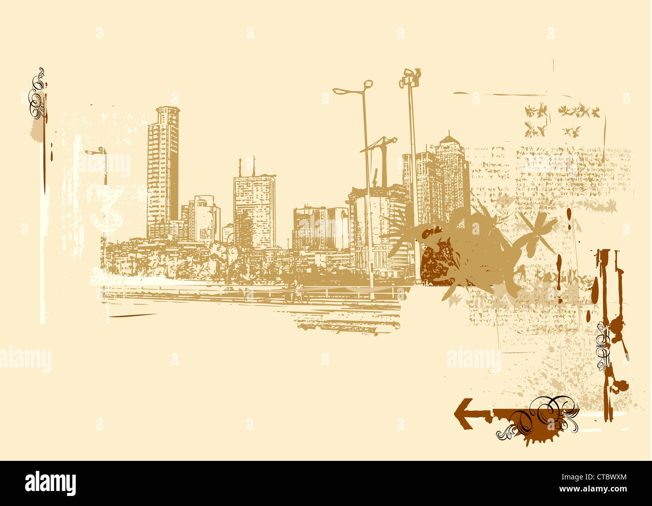 Big City  -  Grunge styled urban background.  Vector illustration. Stock Photo