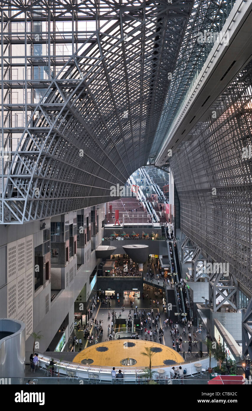 The central hall at Kyoto Station, Japan. A huge futurist building designed by Hiroshi Hara, it opened in 1997 Stock Photo