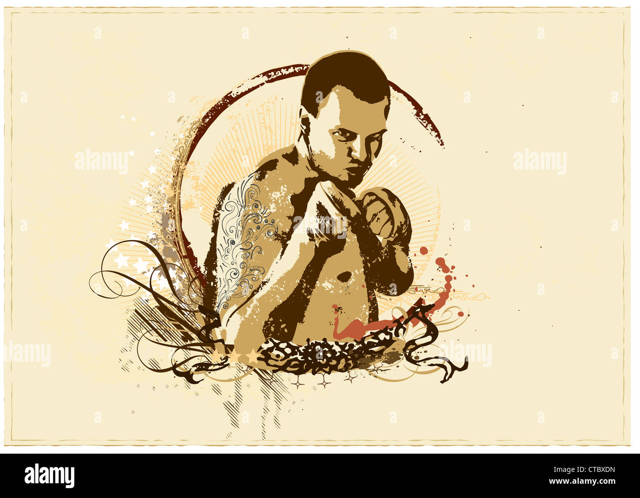 Vector insignia . Young man with fists up - Boxing Stock Photo - Alamy