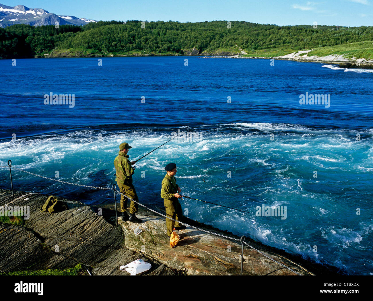 Bodo, Norway, soldiers fishing at Saltstraumen Stock Photo 49434726