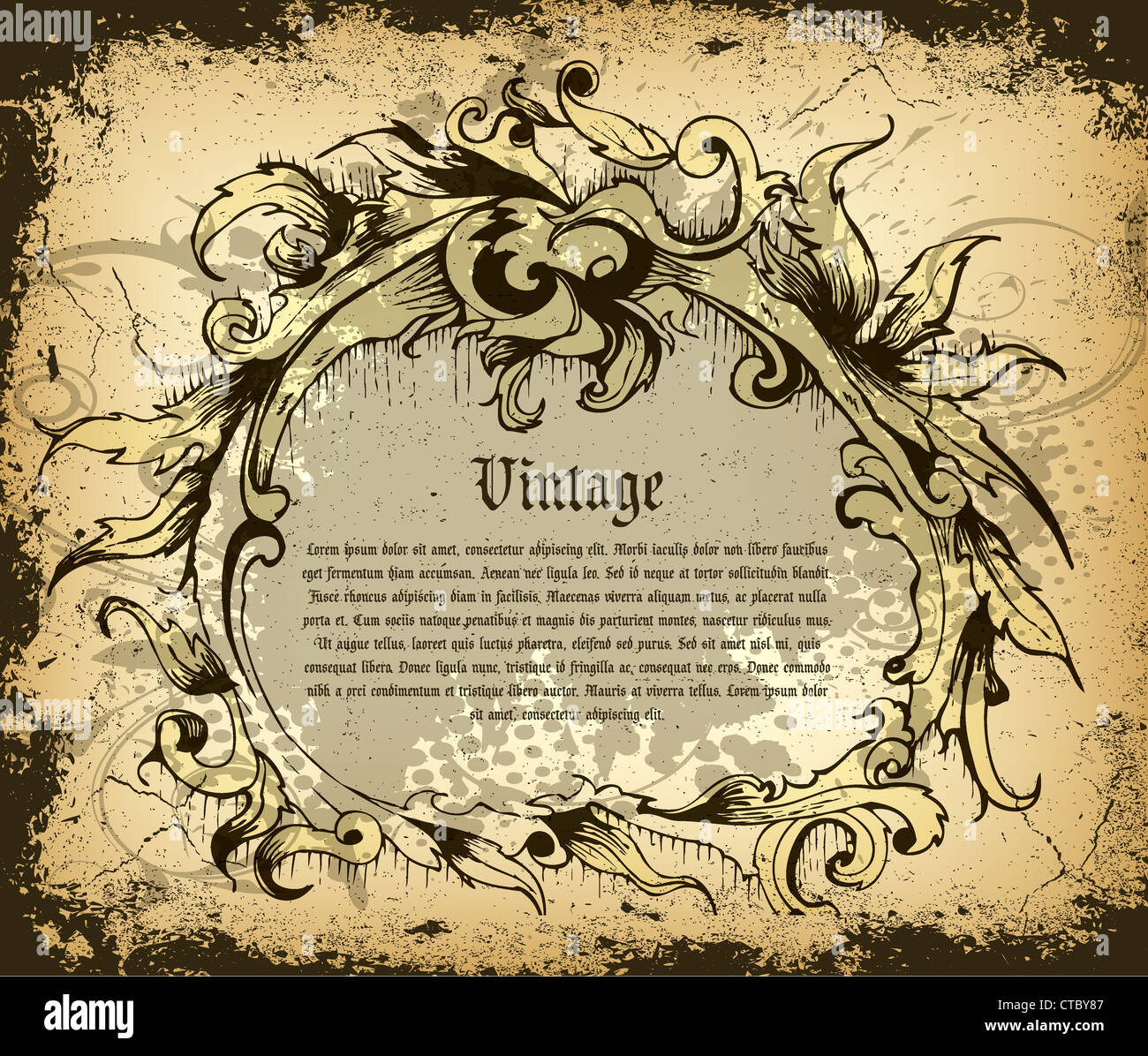 vintage floral frame vector illustration Stock Photo - Alamy