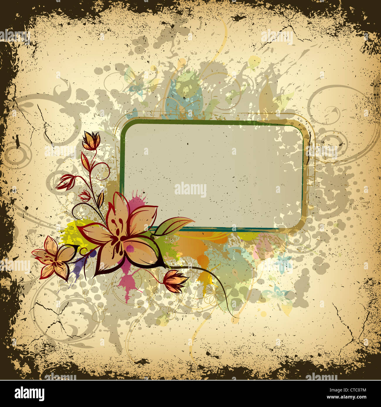 vector colorful grunge floral frame Stock Photo - Alamy