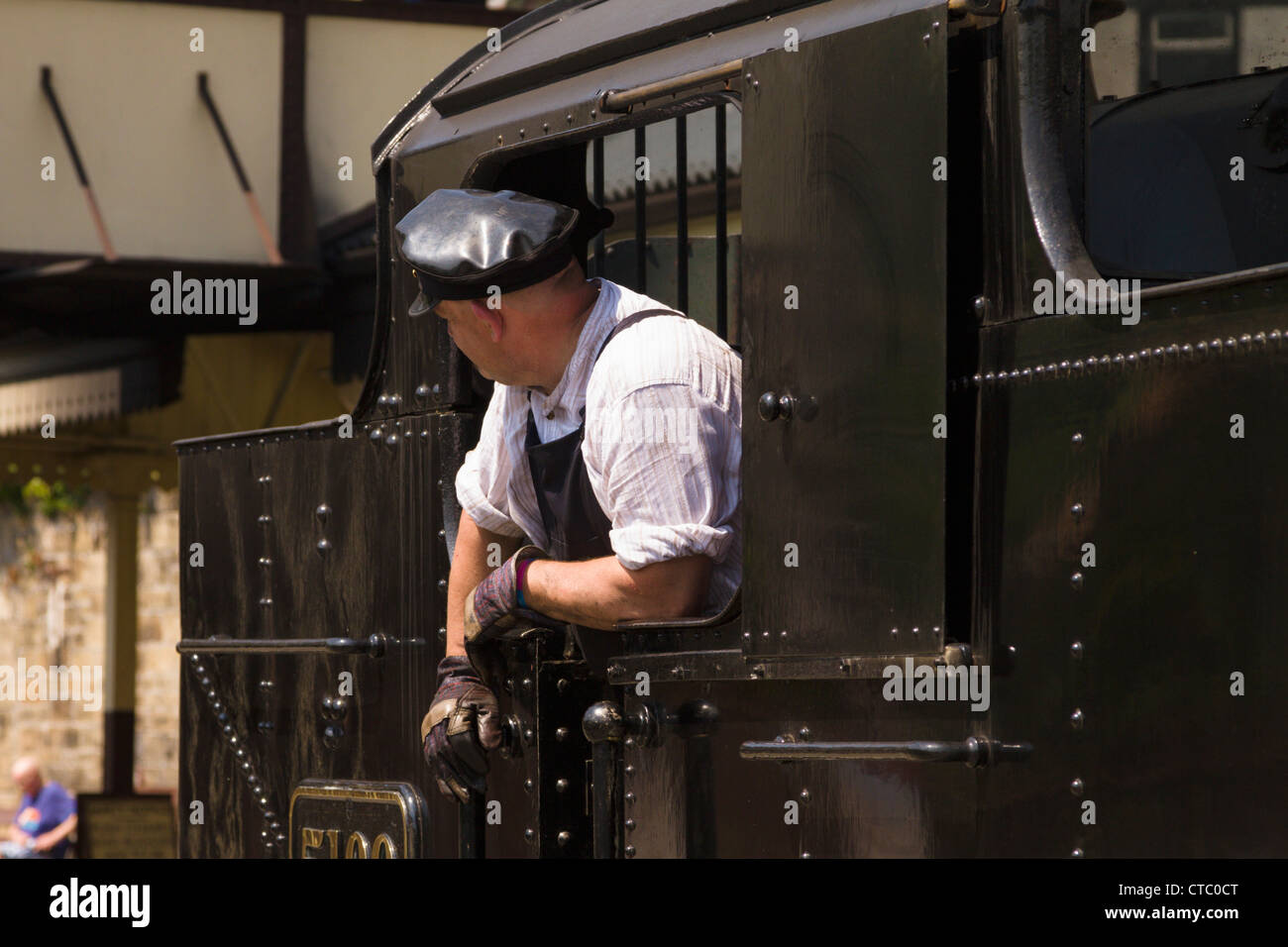 Llangollen steam train driver Stock Photo