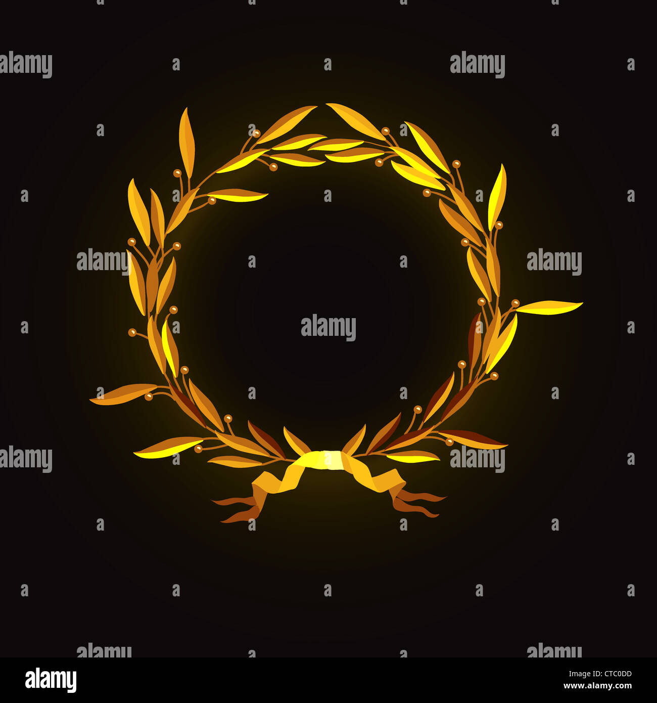 Vector illustration gold laurel wreath with ribbon on black background ...