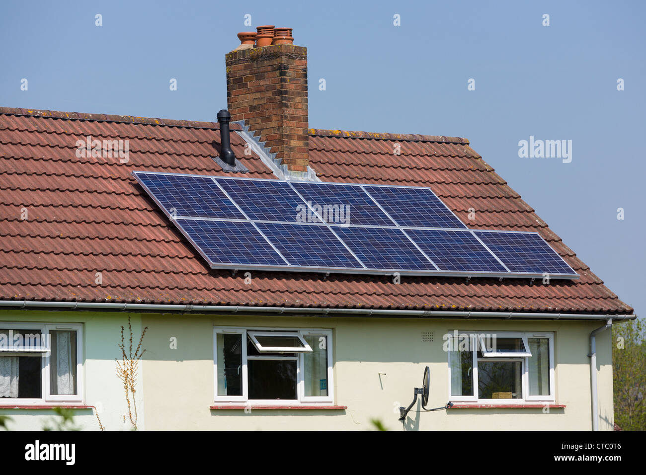 Solar panels, on council house roof Stock Photo Alamy