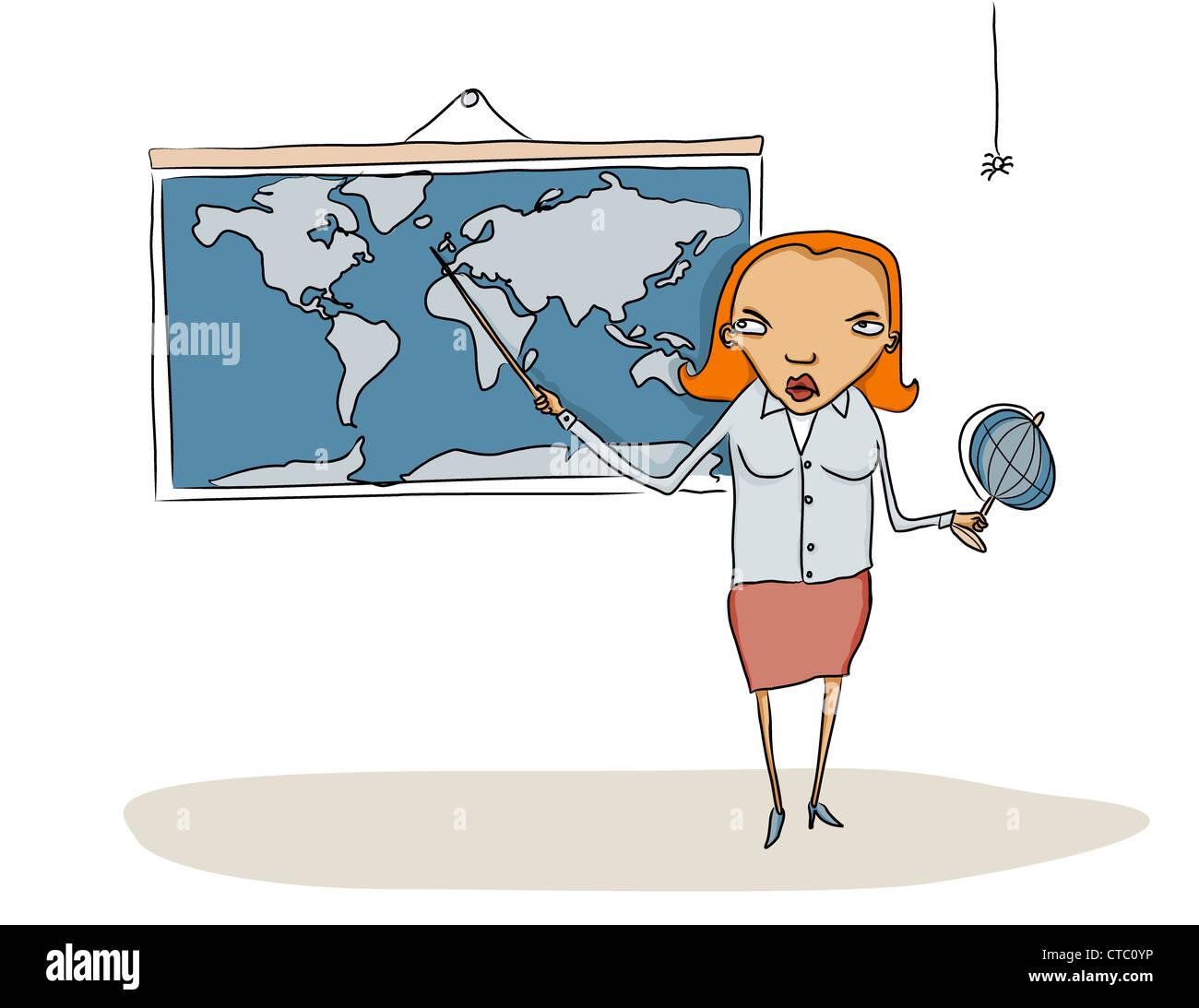 Geography teacher showing something to students on the world map Stock Photo