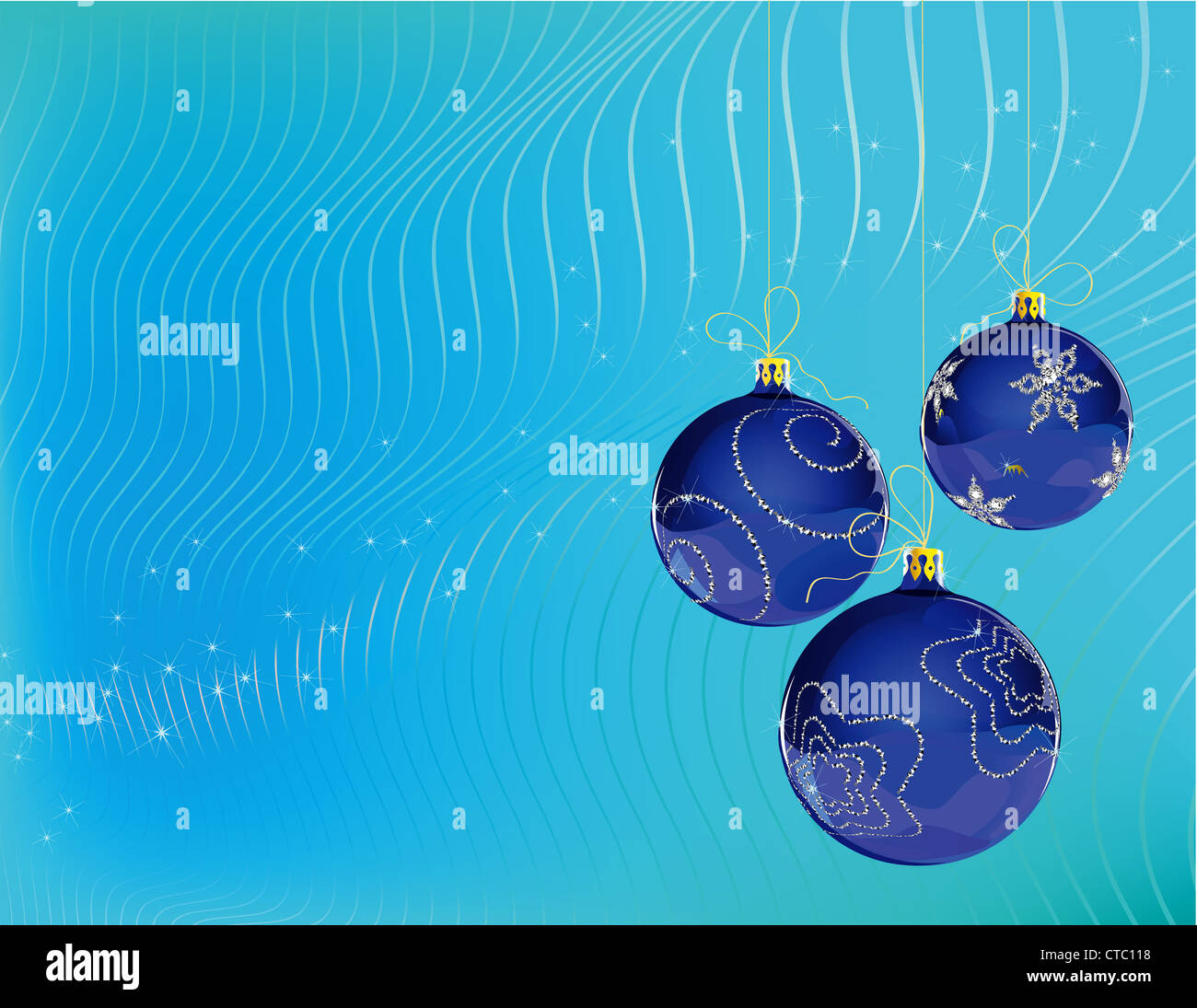 Vector Illustration of three blue Christmas Balls decorated with ...