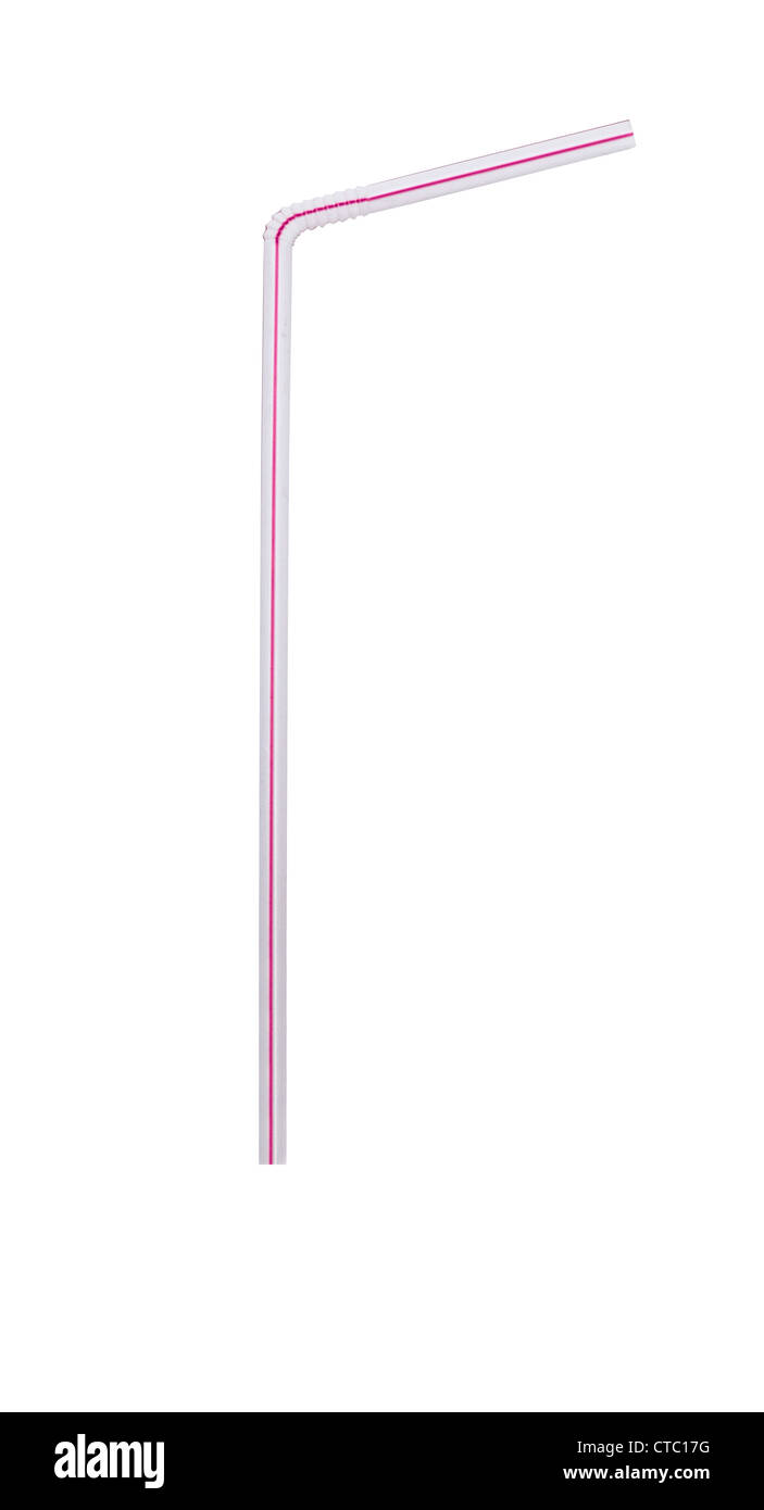 Red plastic straw isolated on a white background Stock Photo