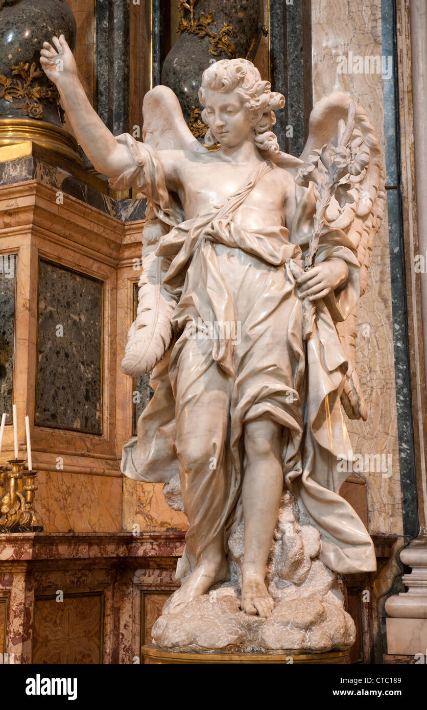 Rome -  The Angel baroque statue from San Ignacio church  by Pietro Bracci (1649). Stock Photo