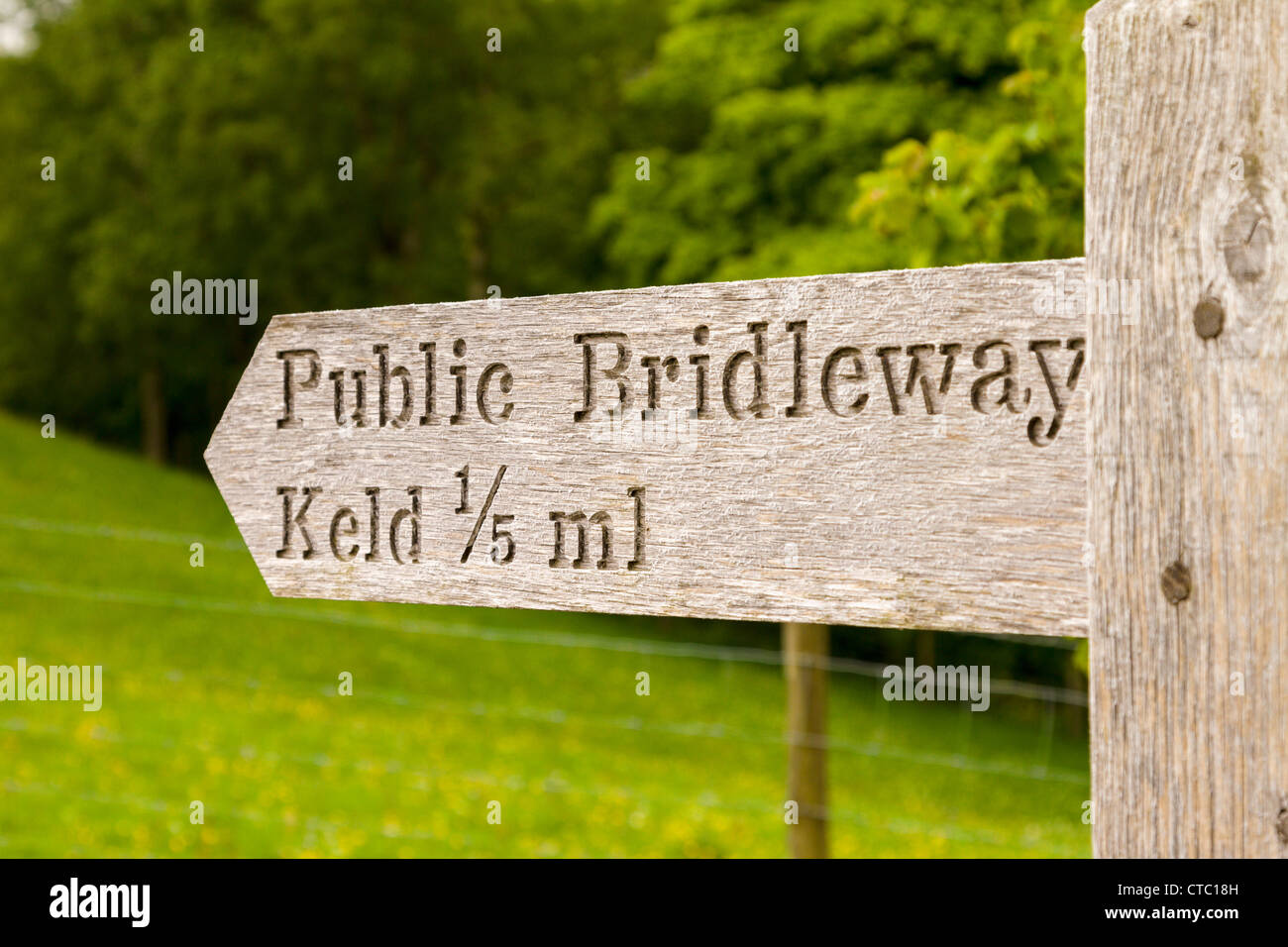 Public bridleway sign post, Yorkshire Stock Photo