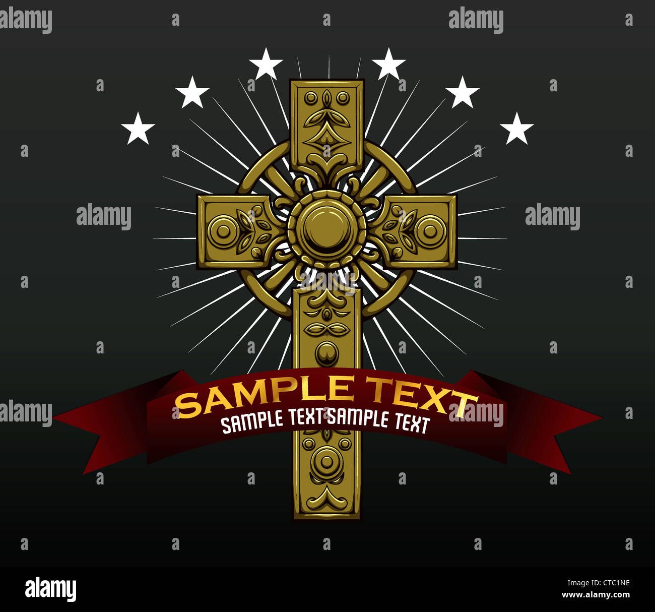 vector gothic cross with ribbon vintage illustration Stock Photo - Alamy
