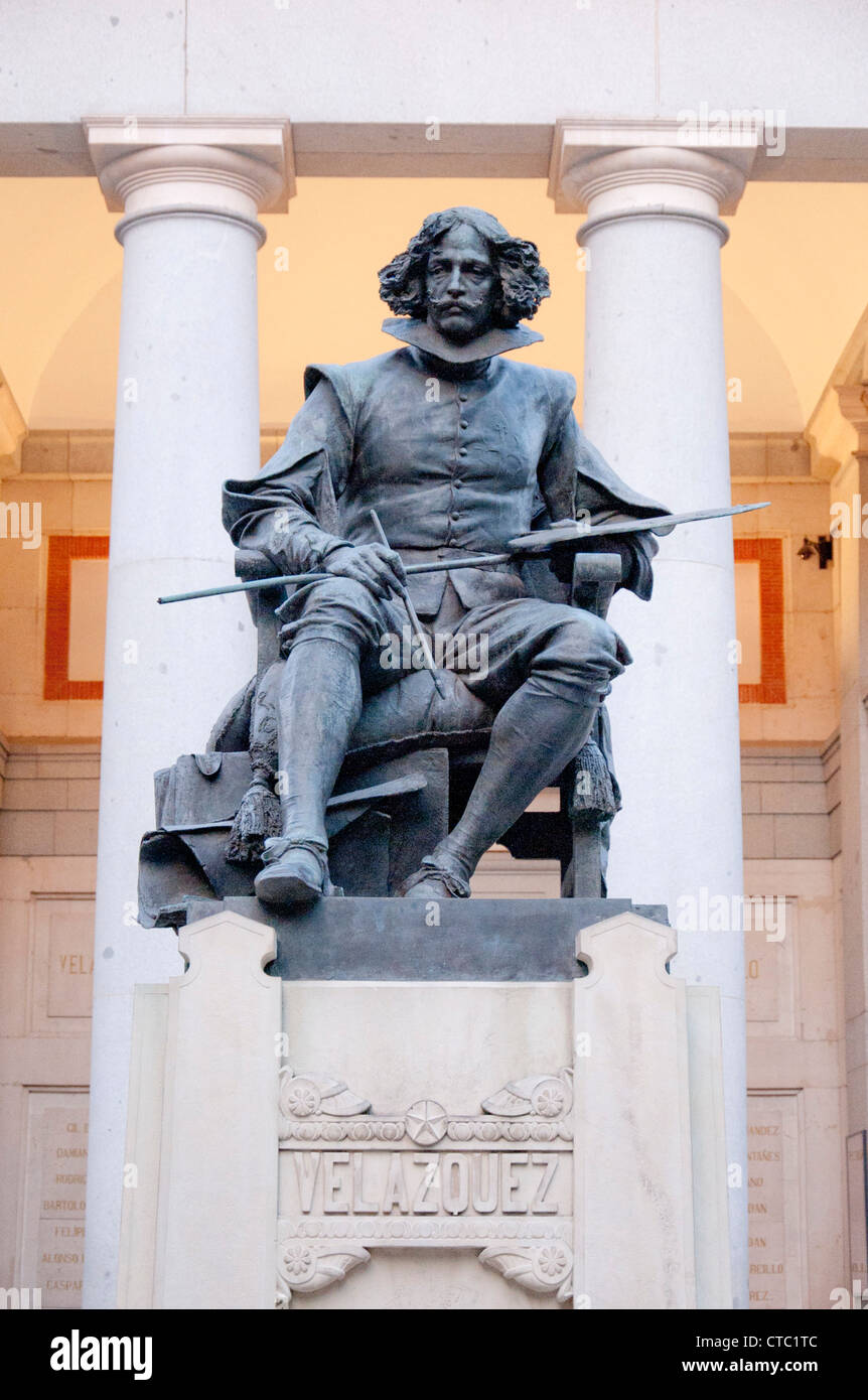 Diego Velázquez statue at the entrance to the Prado Museum in Madrid Spain Stock Photo