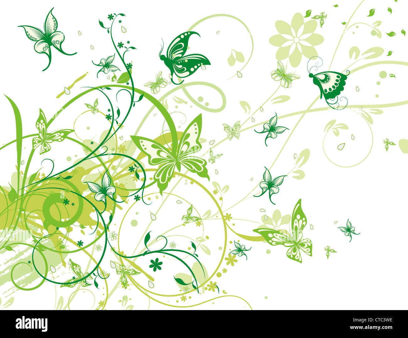 vector floral background with butterflies Stock Photo - Alamy