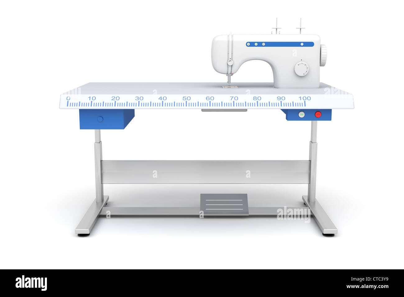 Front view of industrial sewing machine on white background Stock Photo