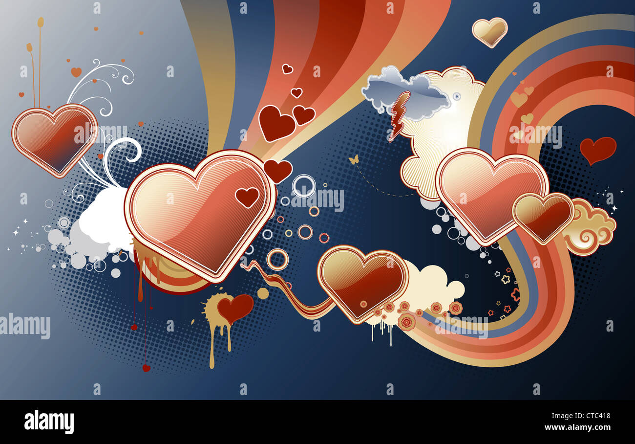 Vector illustration of funky styled design background made of heart ...