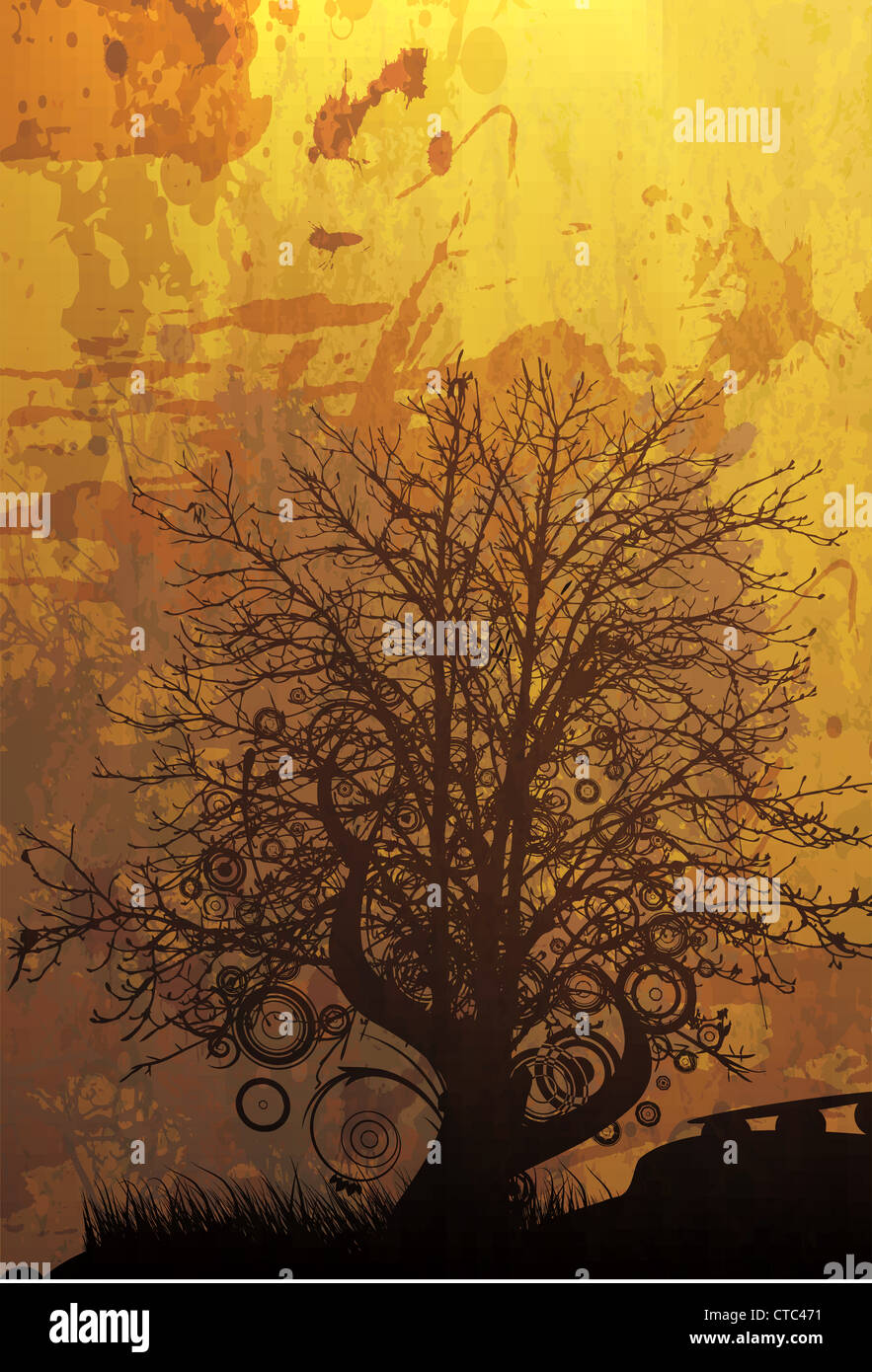 vector grunge autumn background with tree Stock Photo - Alamy