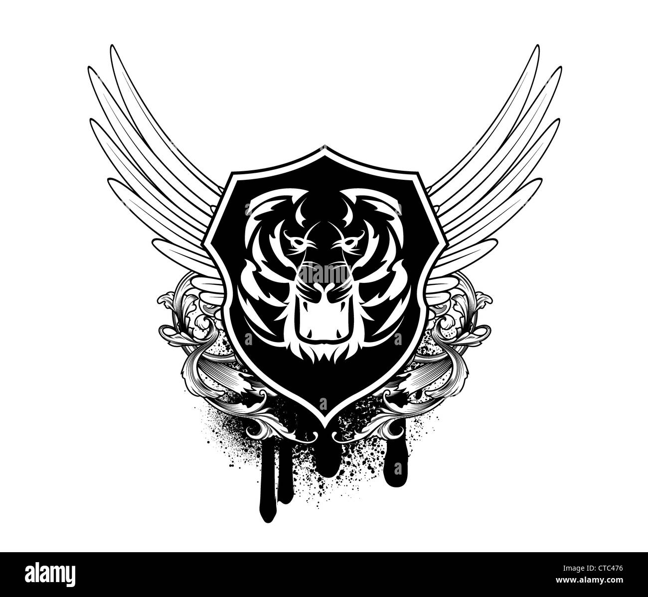 vintage emblem with wings and shield Stock Photo - Alamy