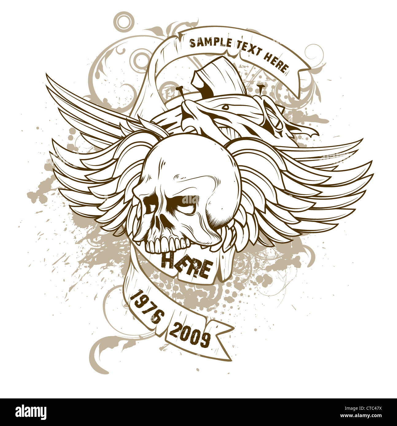 vintage emblem with skull and wings Stock Photo - Alamy