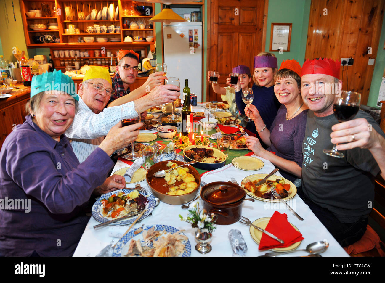 Family Christmas dinner for all the generations UK MODEL RELEASED Stock Photo