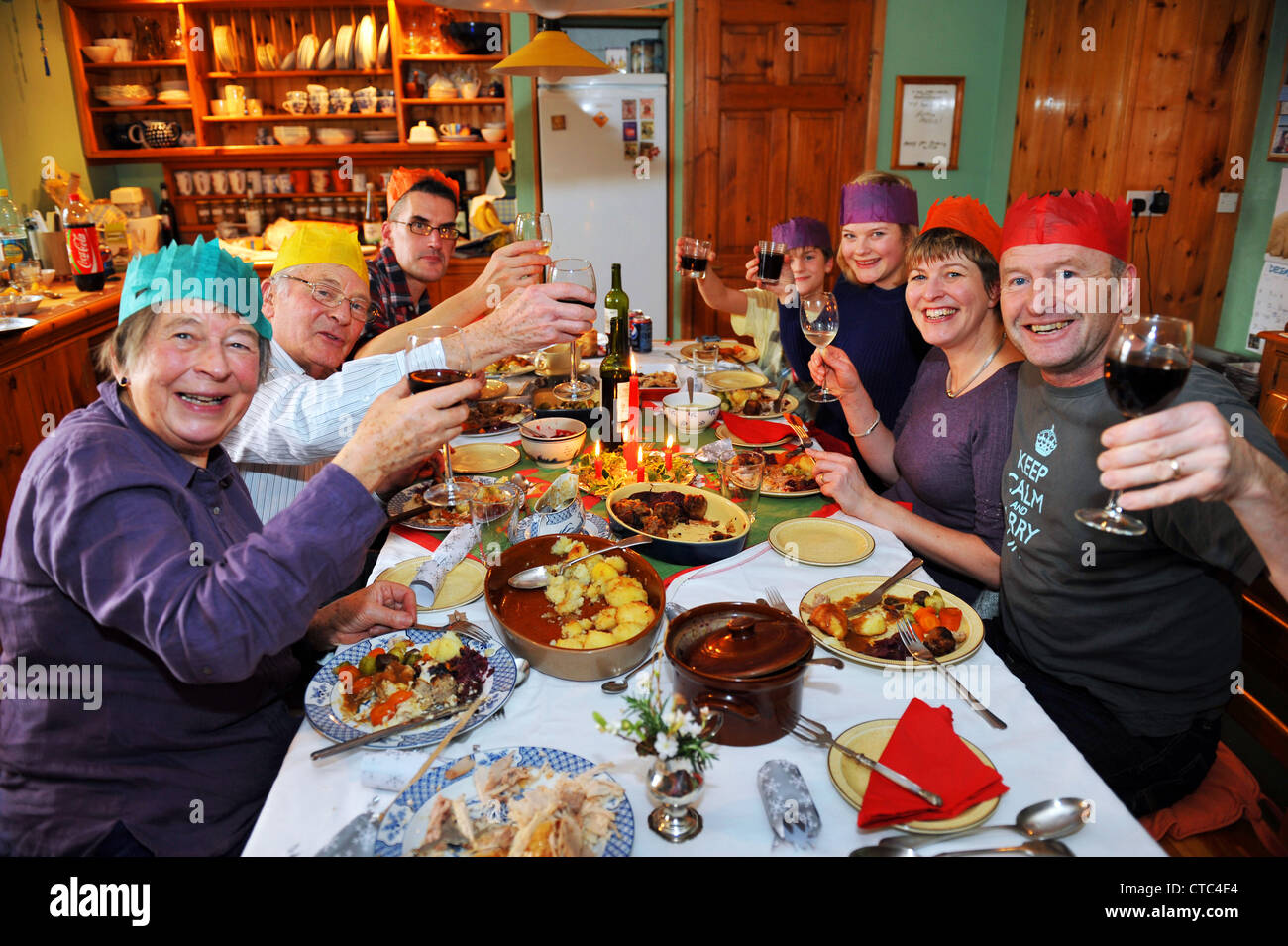 Family Christmas dinner for all the generations UK Model released Stock Photo