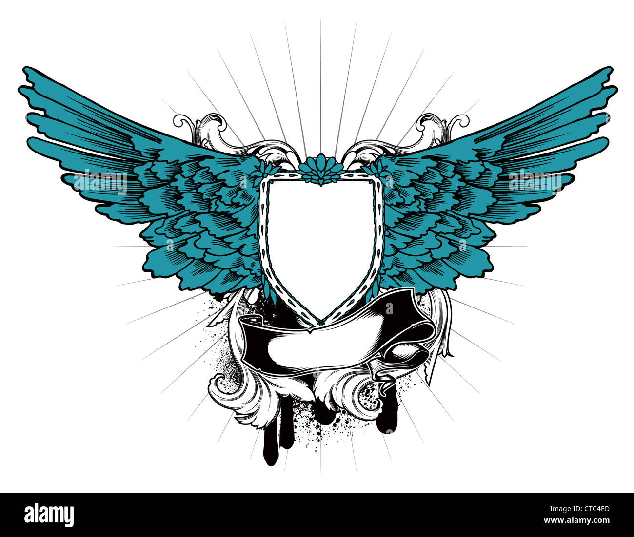 vintage emblem with wings and shield Stock Photo - Alamy