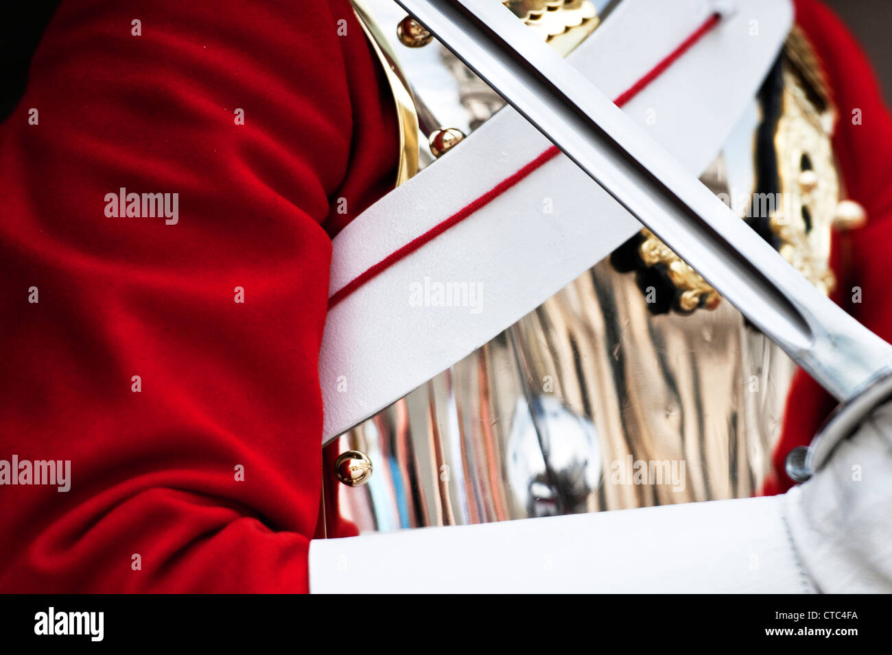 Detail of a Life Guards' uniform whilst outside Horse Guards Parade in the City of London Stock Photo