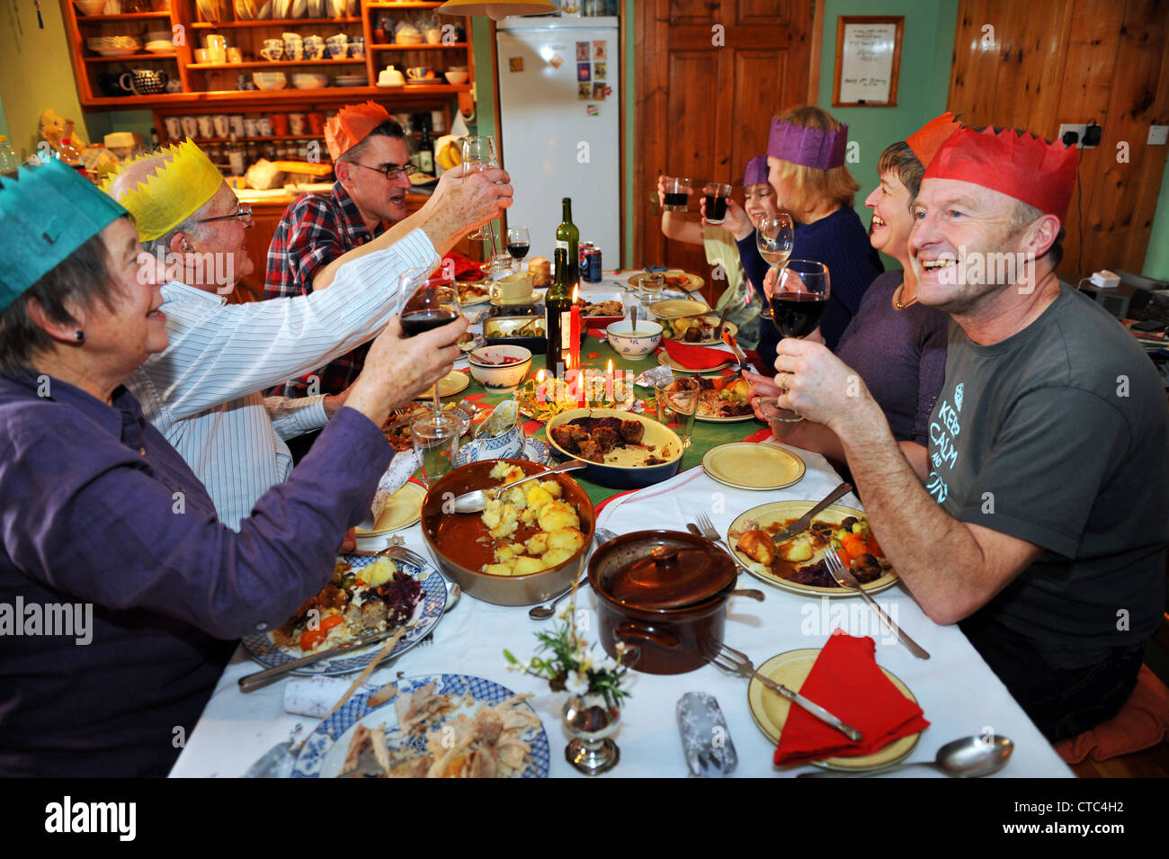Family Christmas dinner for all the generations UK Stock Photo