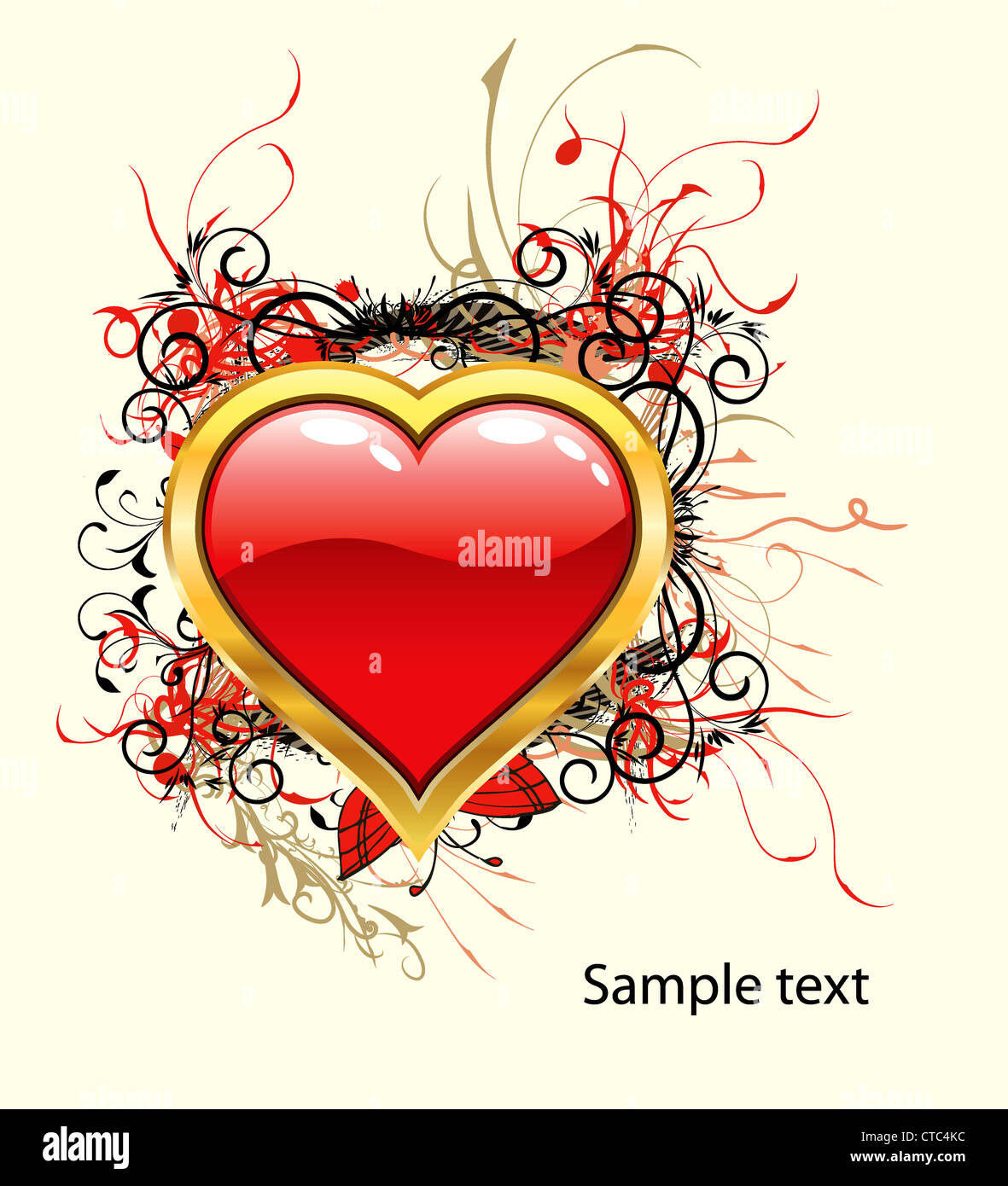 valentine illustration with gold heart Stock Photo - Alamy