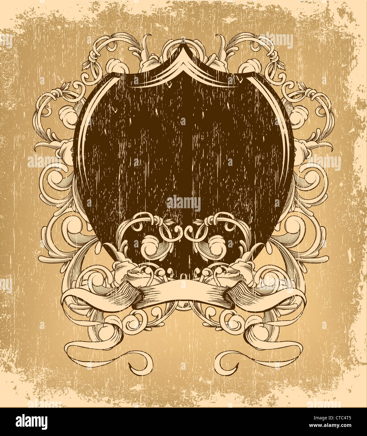 vector vintage emblem with shield Stock Photo - Alamy