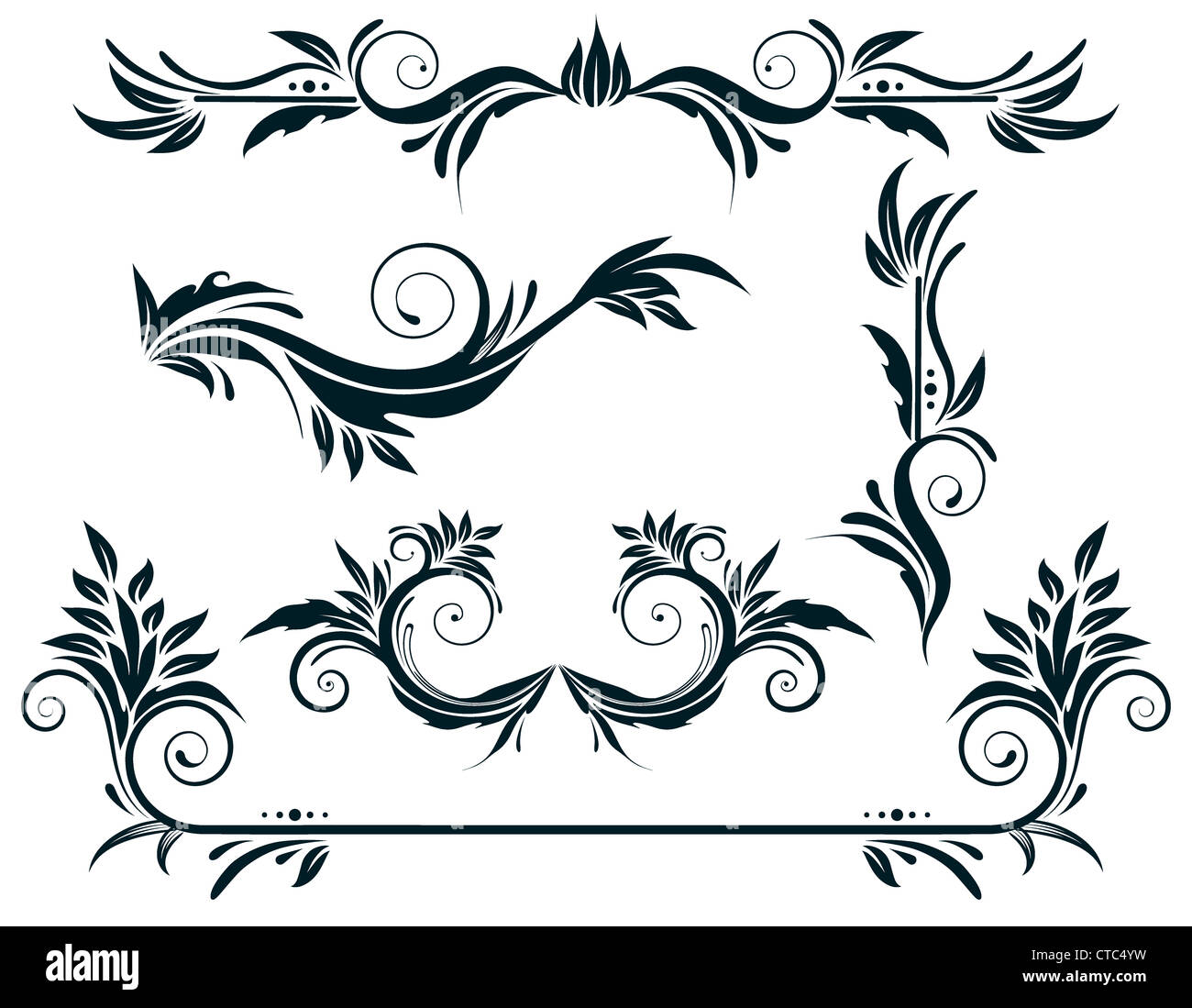 Vector illustration set of swirling flourishes decorative floral ...