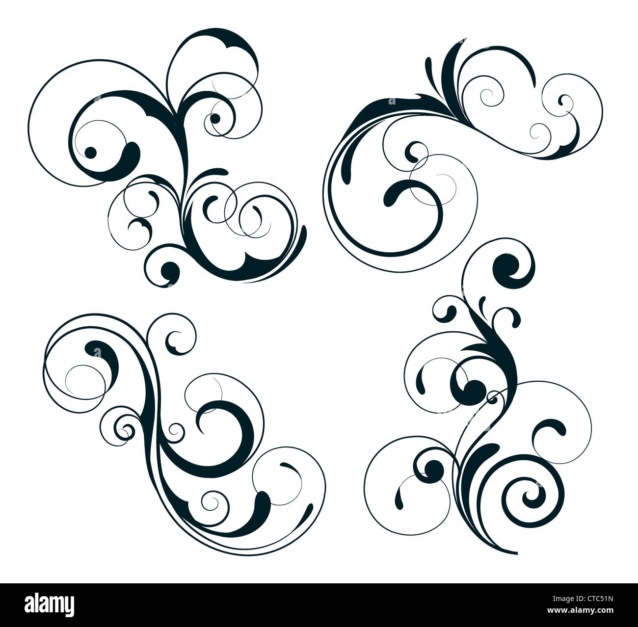 Vector illustration set of four swirling flourishes decorative floral ...