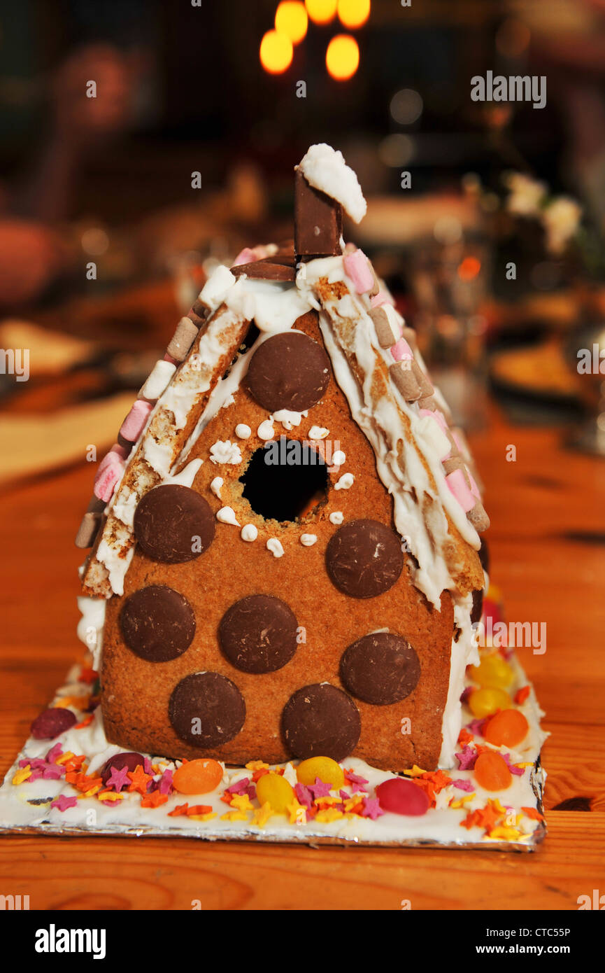 Ginger bread house made with sweets cookie dough Stock Photo