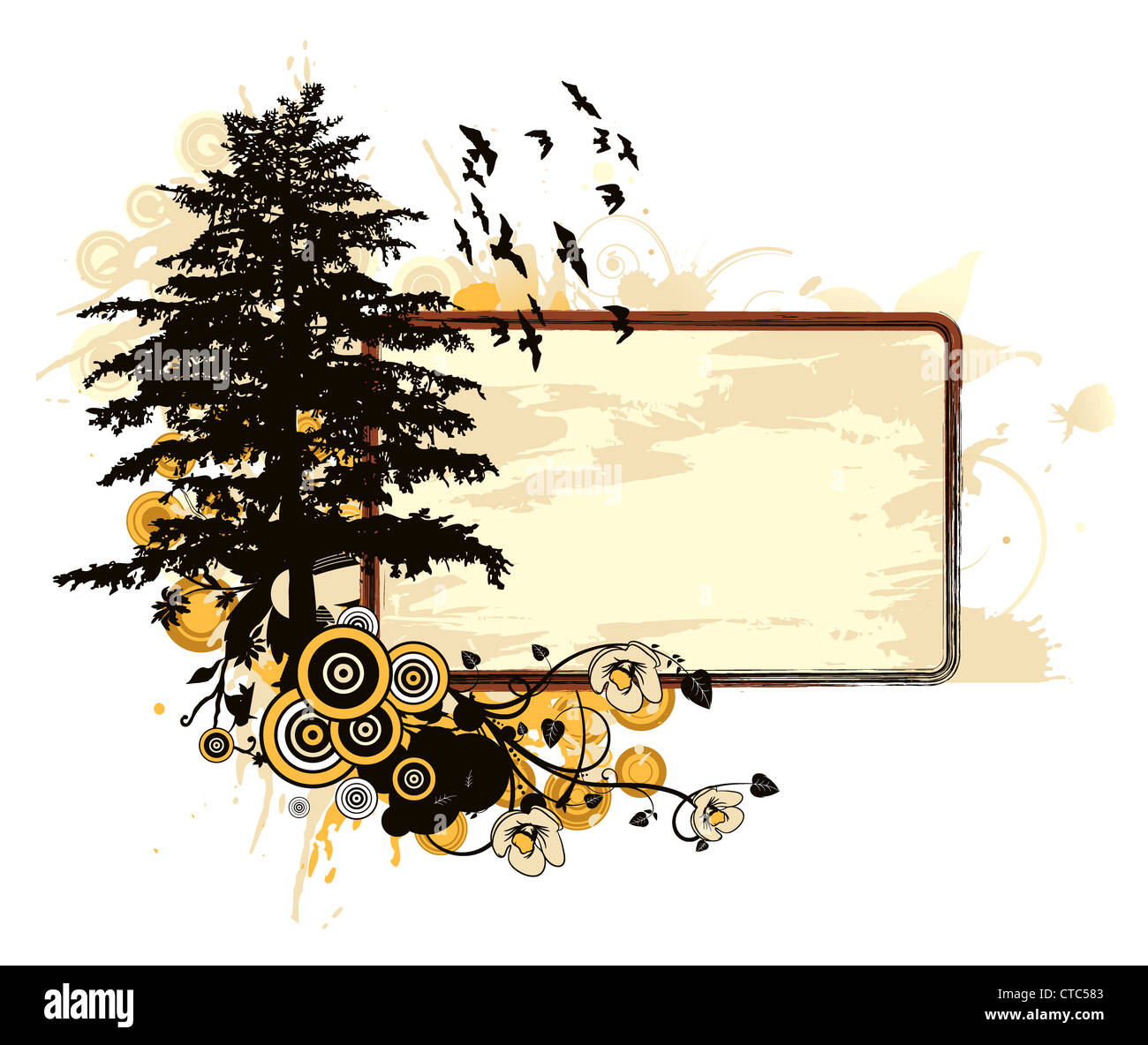 vector illustration of a vintage floral frame with grunge Stock Photo ...