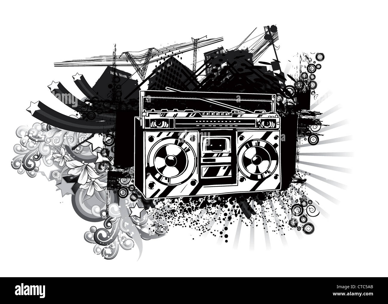 cassette player with urban background vector illustration Stock Photo ...