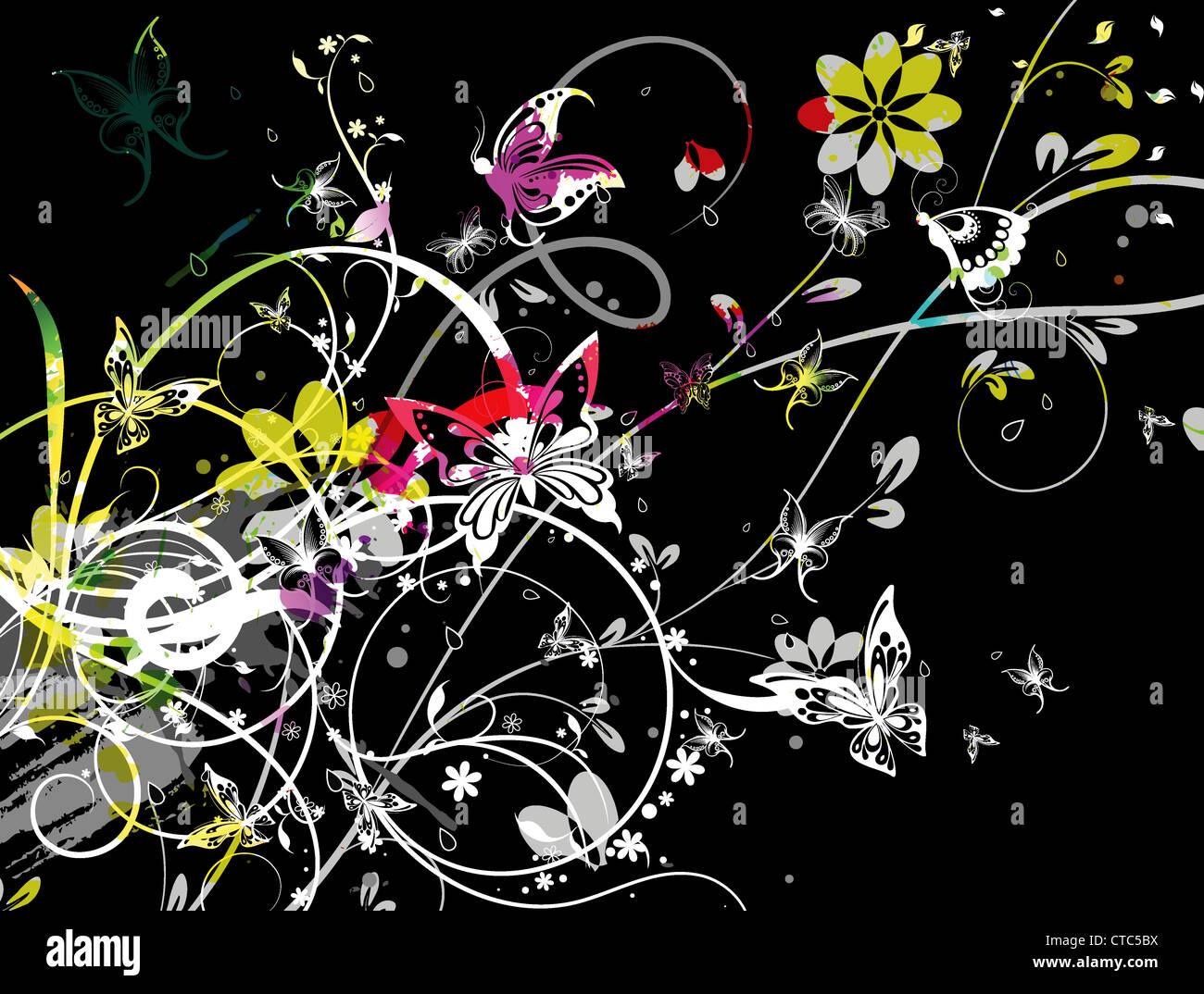vintage floral background with butterflies vector illustration Stock ...