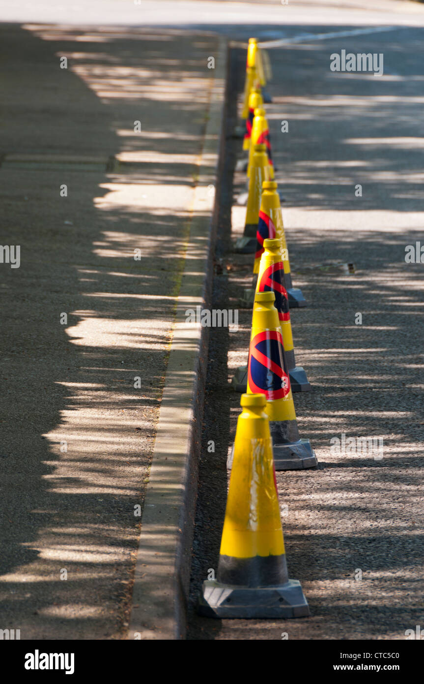 Traffic cones placed along the Olympic Torch route, Painswick